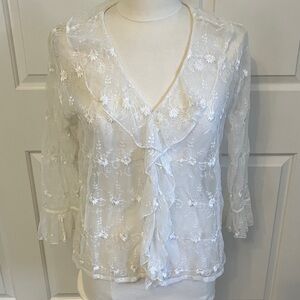 Elegant Sheer White Lace Blouse